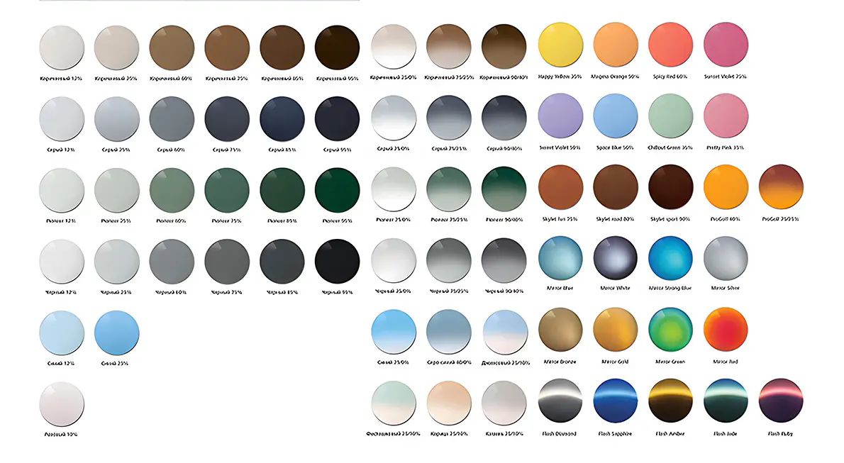 Цвета тонировок полимерных линз для очков Цвета тонировок полимерных линз для очков